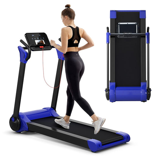 Slickblue Navy Folding Treadmill with 5-Layer Shock-Absorbing Belt LED Display and 2.25HP Motor for Home Workouts