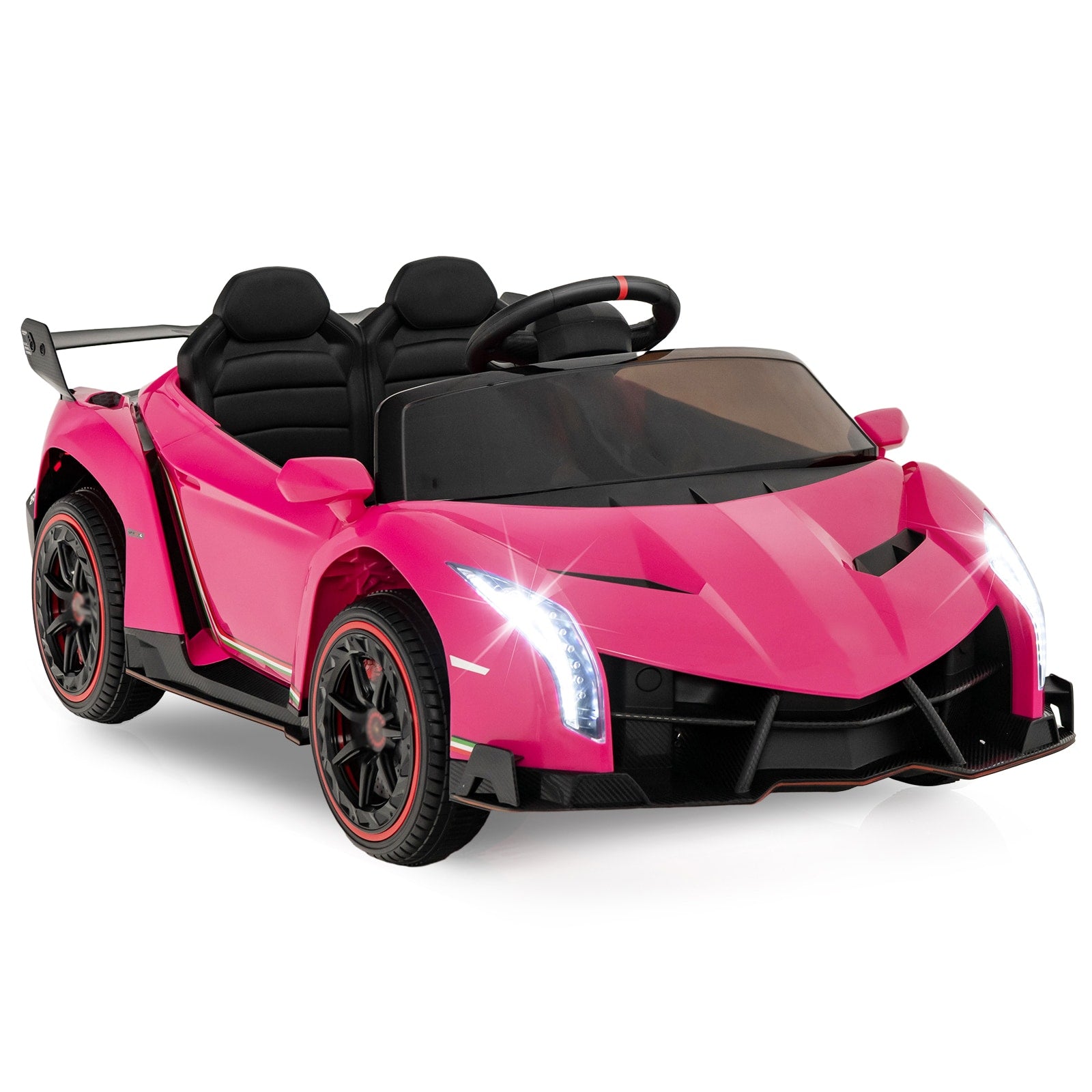 Slickblue 12V Kids Ride On Car (Battery Included and Charger Included) with Double Doors Remote Control and LED Headlights - Pink