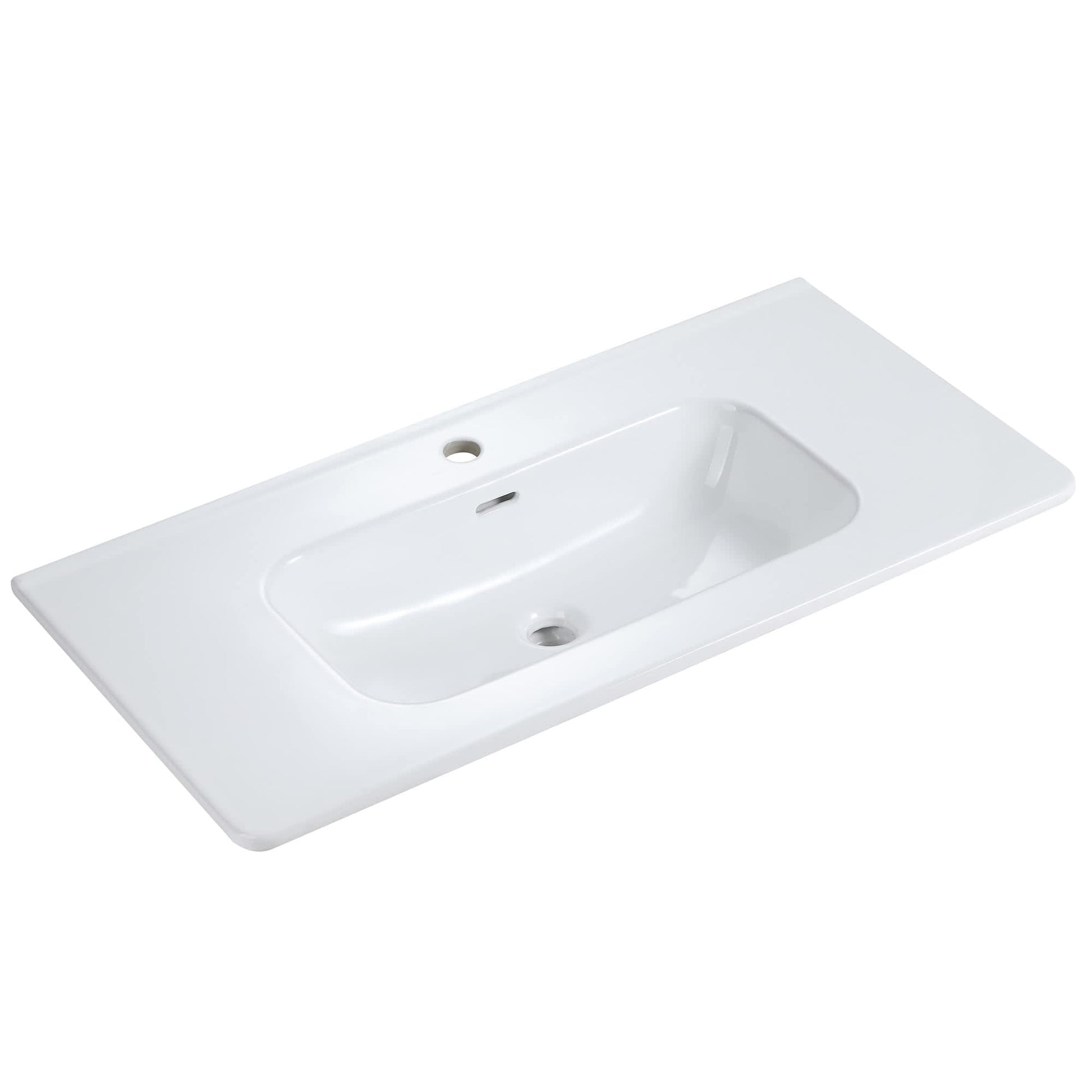 Vynxaria  35 in L x 18 in W Gloss White Ceramic Integrated Bathroom Sink Basin
