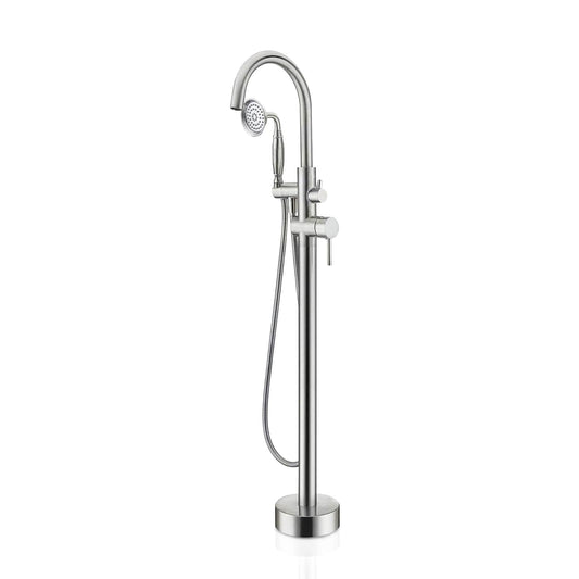 Mondawe Brushed Nickel 2-handle Freestanding Low-arc Bathtub Faucet with Hand Shower ( Valve Included )