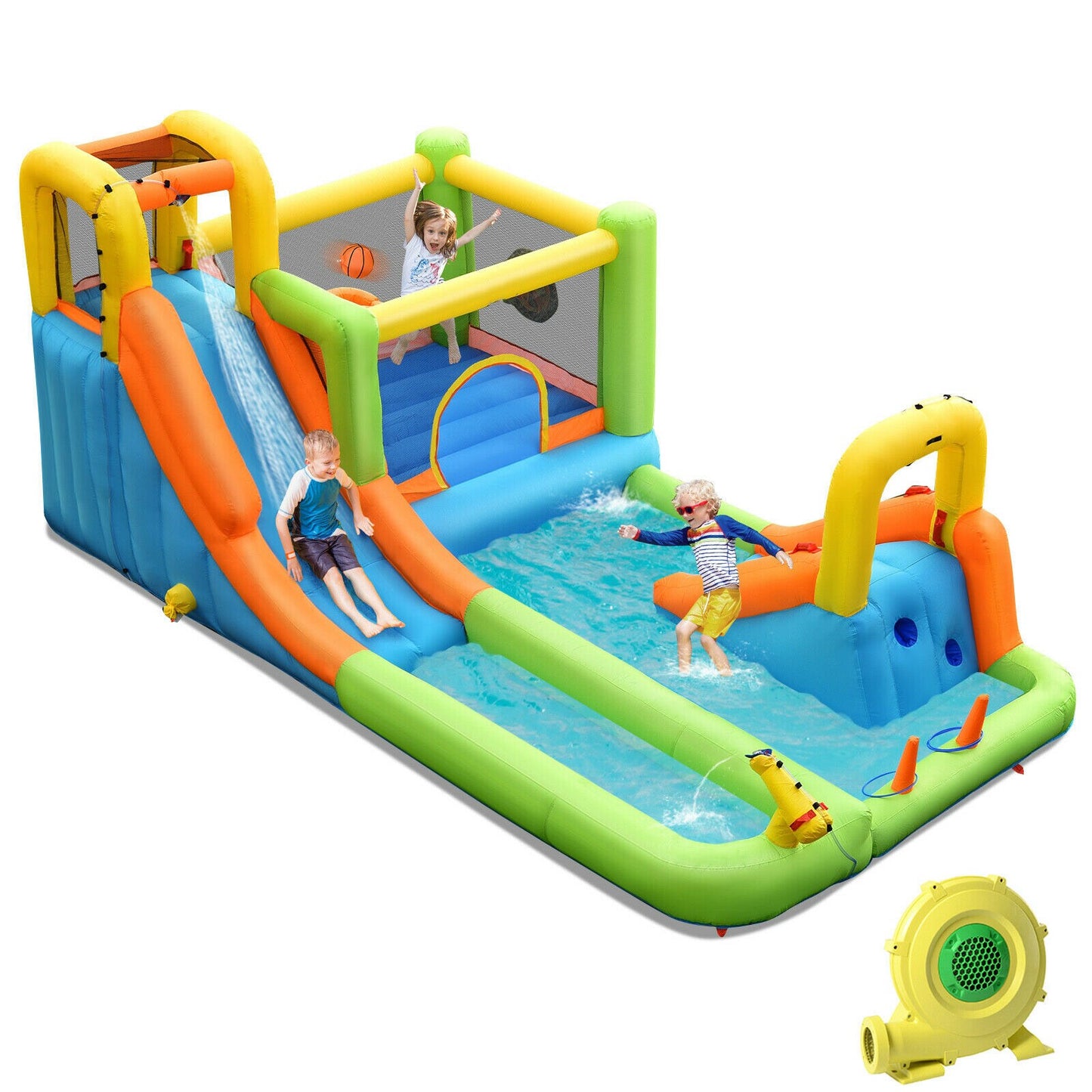Slickblue 198 Depth â€“ 420D+840D Oxford Cloth â€“ 8-in-1 Inflatable Water Park with Slides â€“ Backyard