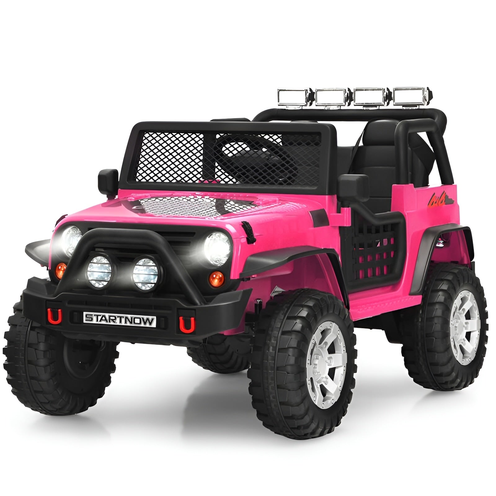 Slickblue 12V Electric Ride-On Truck for Kids 3+ Battery Included and Charger Included with Remote Control Suspension Music System 45L x 28.5W x 28.7H- Pink