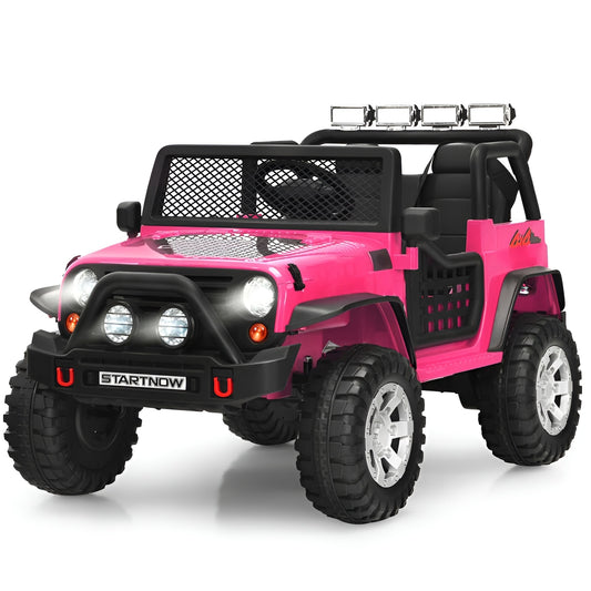 Slickblue 12V Electric Ride-On Truck for Kids 3+ Battery Included and Charger Included with Remote Control Suspension Music System 45L x 28.5W x 28.7H- Pink