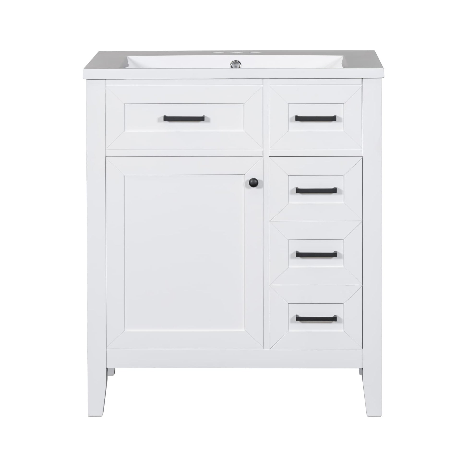 Vynxaria  30 Inch White Bathroom Vanities Dresser with Door Triple Drawers  Door Rack 35 Inch H