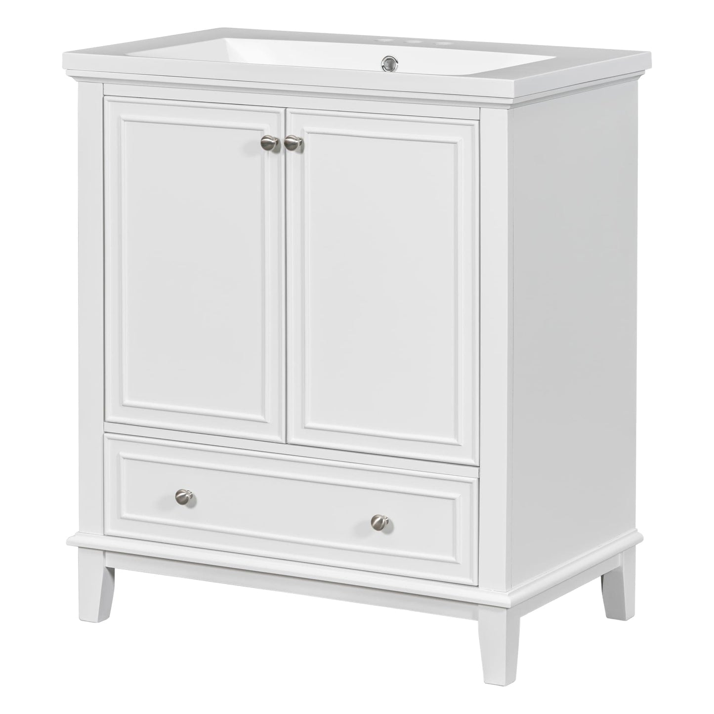 Vynxaria  30 Inch Bathroom Vanities White Vanity Hutch with Dual Doors Drawer  Adjustable Shelf 34 Inch H