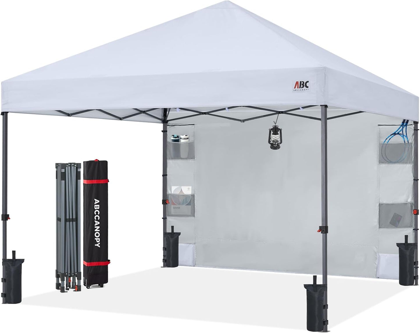 ABCCANOPY  Pop Up Canopy with Sidewall 10x10 Outdoor Canopy Tent with Storage Sidewall for Commercial Events with 4 Weights White