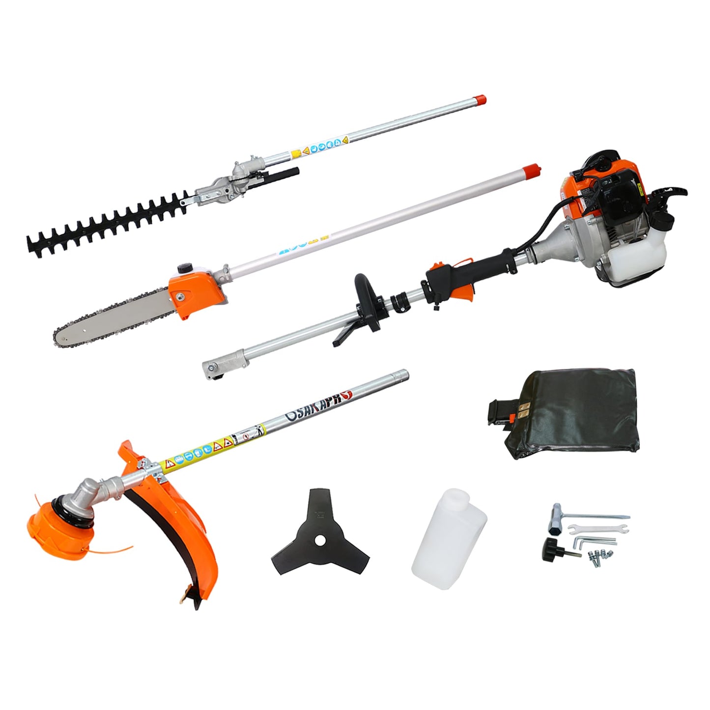 Tatayosi 4 in 1 Multi-Functional Trimming Tool 56CC 2-Cycle Garden Tool System with Gas Pole Saw Hedge Trimmer Grass Trimmer and Brush Cutter EPA Compliant