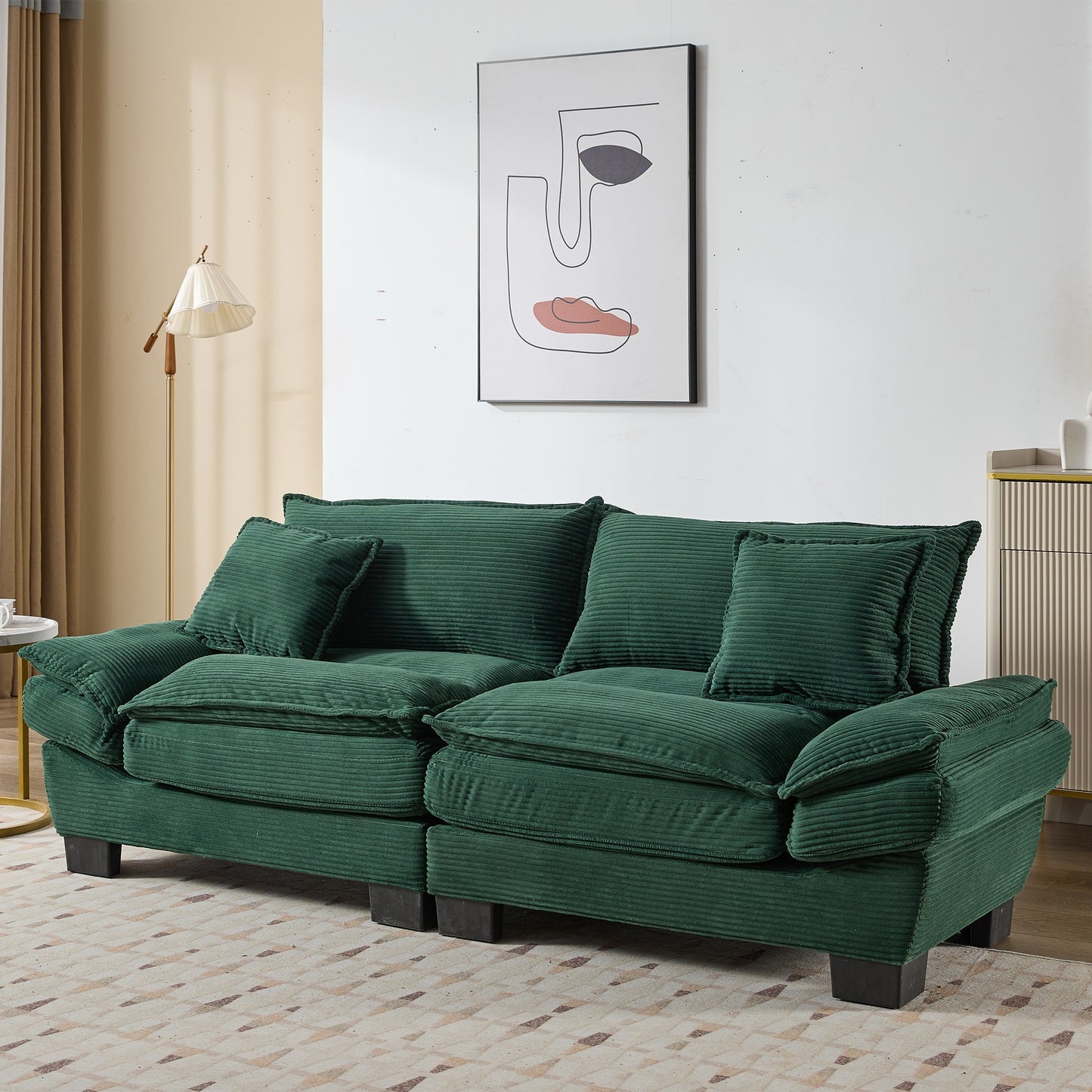 LOVMOR Corduroy Sofa Sleeper Couch Loveseat Sofa with Pillows Comfy Upholstered Deep Seat Sofa for Bedroom Living Room Apartment Office Dorm Green Corduroy