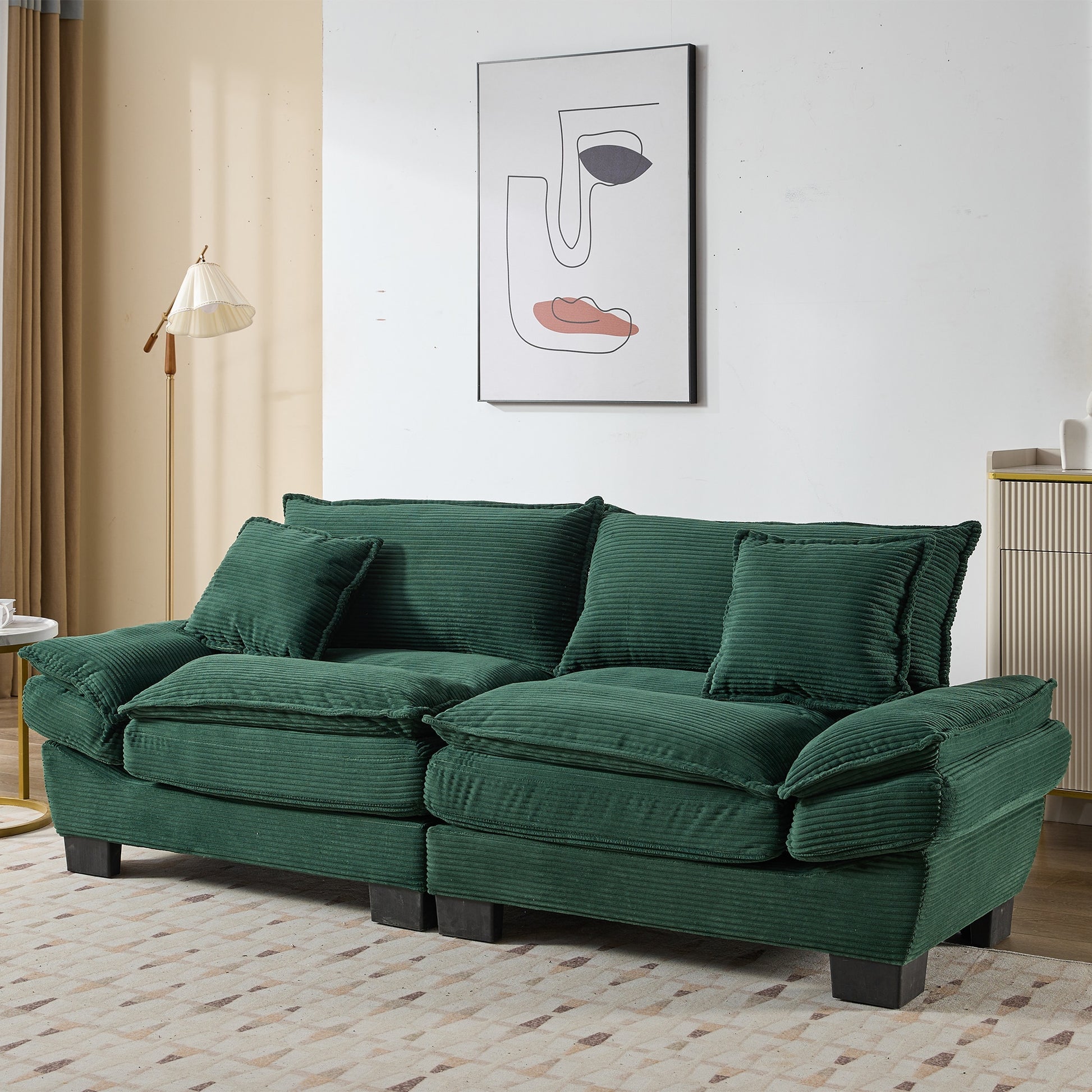LOVMOR Corduroy Sofa Sleeper Couch Loveseat Sofa with Pillows Comfy Upholstered Deep Seat Sofa for Bedroom Living Room Apartment Office Dorm Green Corduroy