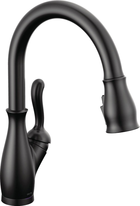 Delta Leland Matte Black Single Handle Deck-mount Touchless Pull-down Kitchen Faucet with Sprayer (Includes Deck Plate)