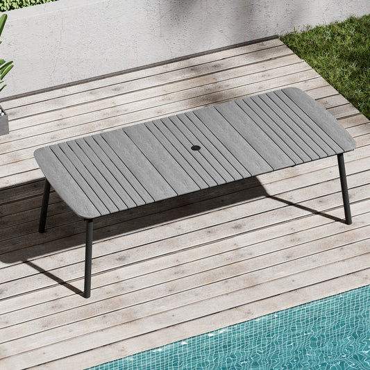 Crestlive Products 93-in Large Patio Plastic-Wood Top Aluminum Frame Rectangle Outdoor Dining Table 42.1-in W x 92.9-in L with Umbrella Hole