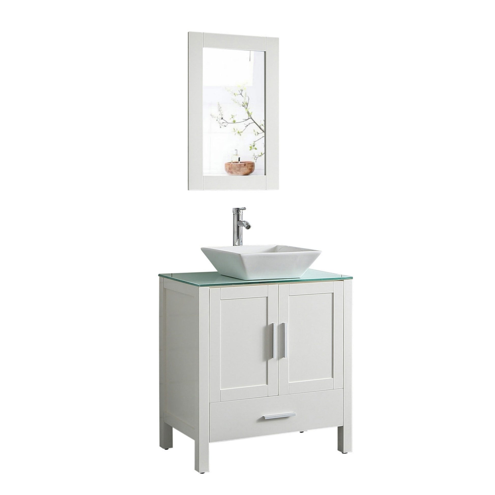 Royal Guard 30-in White Single Sink Bathroom Vanity with White Glass Top (Mirror Included) (Faucet Included)