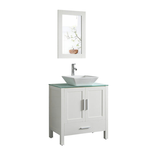 Royal Guard 30-in White Single Sink Bathroom Vanity with White Glass Top (Mirror Included) (Faucet Included)