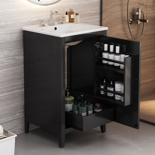 Misty Moon 20.3 Inch Black Bathroom Vanity with Sink Functional Drawer Door Shelf Soft-closing Door