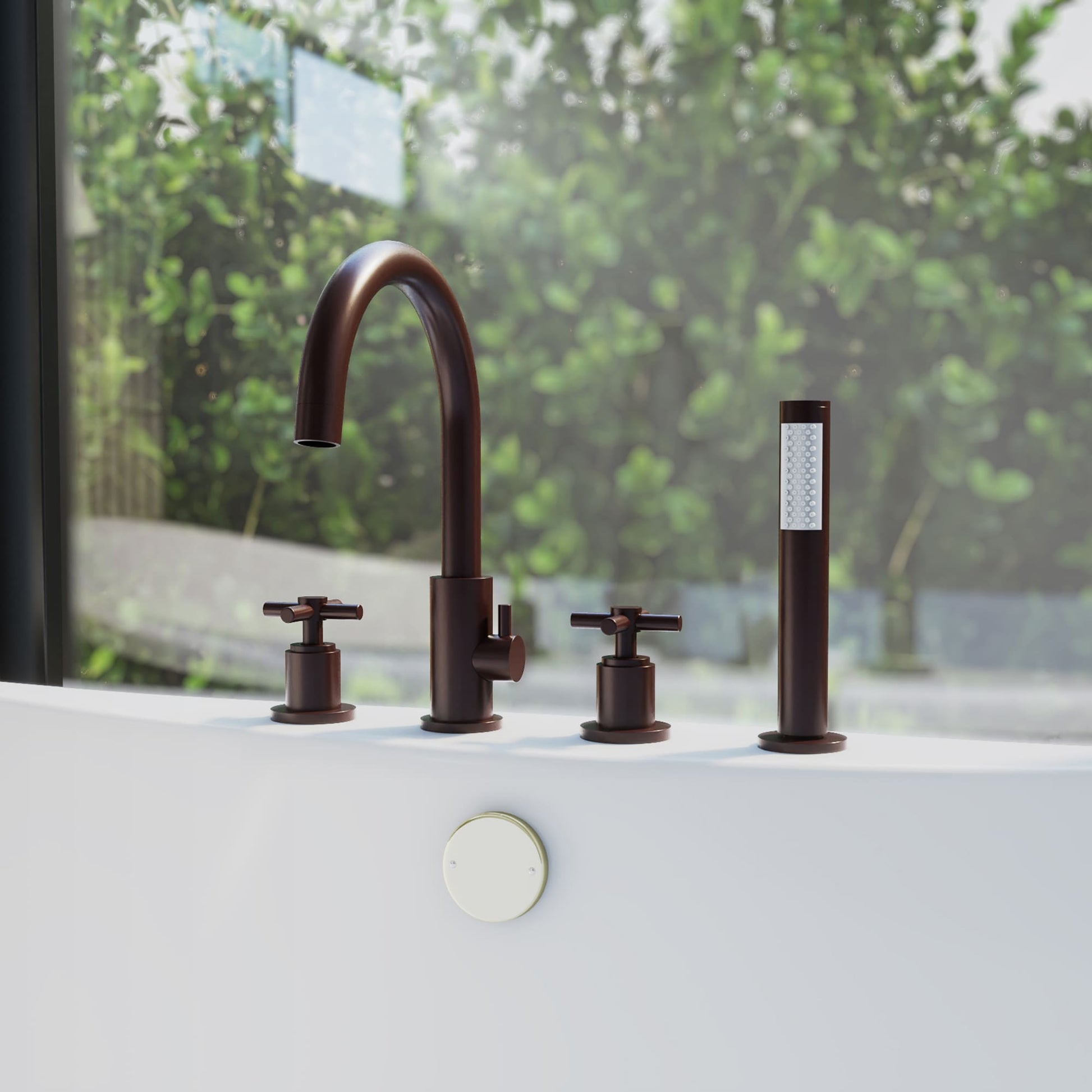 DreamLine Atlantic Oil Rubbed Bronze 2-handle Deck-mount Roman Mid-arc Bathtub Faucet with Hand Shower ( Valve Included )