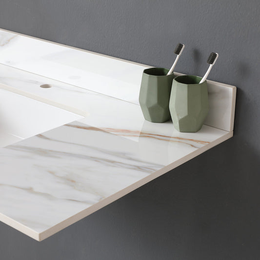 Boyel Living 43 Inch Carrara White Marble Vanity Top with Sink Backsplash