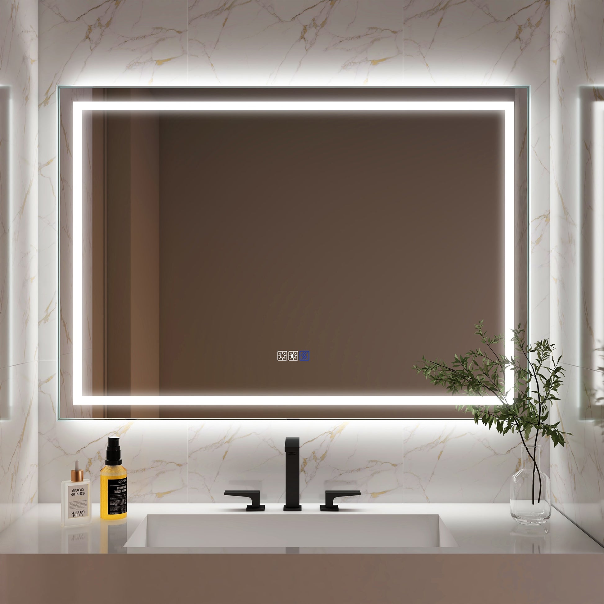 CASAINC 48-in x 36-in Polished Frameless Rectangle Dimmable LED Lighted Fog Free Bathroom Vanity Mirror ( Siver )