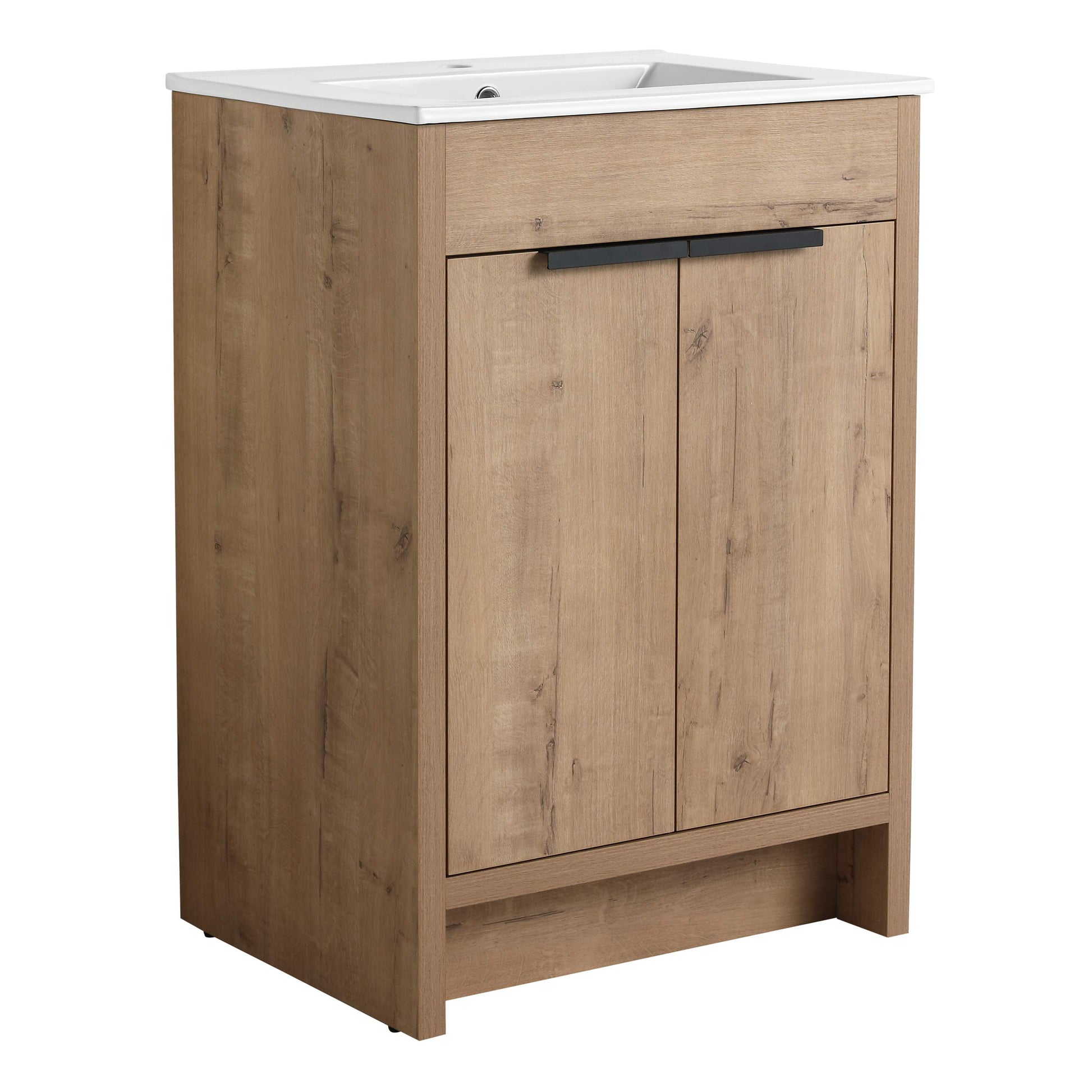 Vynxaria  24 in Single Freestanding Imitation Oak Plywood Bath Vanity with No Top None Top KD-PACKING Assembled