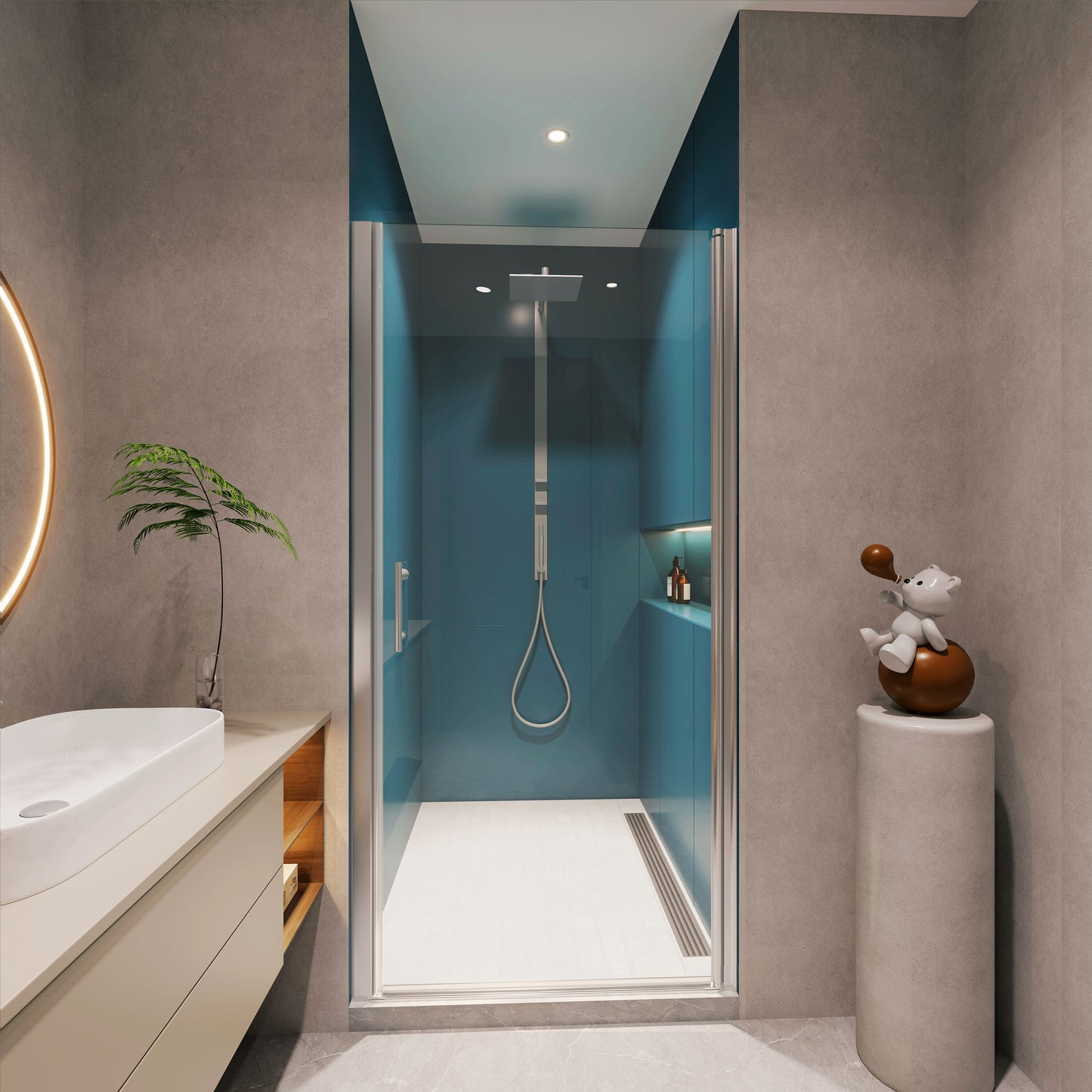 Tatayosi 1 3/8 Inches adjustment universal pivot shower door open outside with 1/4 Inches tempered glass and Polished Chrome finish 2472