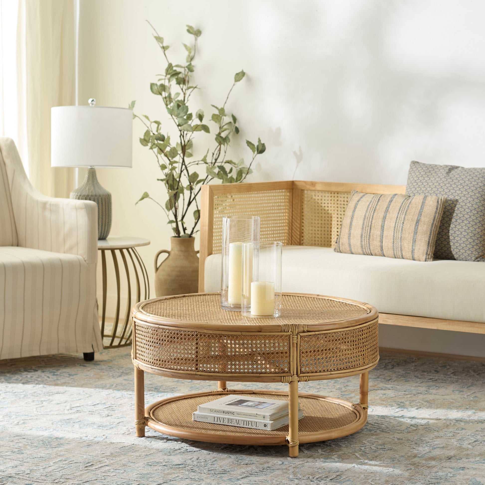 Safavieh Coastal Round Rattan Nc Coating 31.49-in W x 15.74-in H Coffee Table