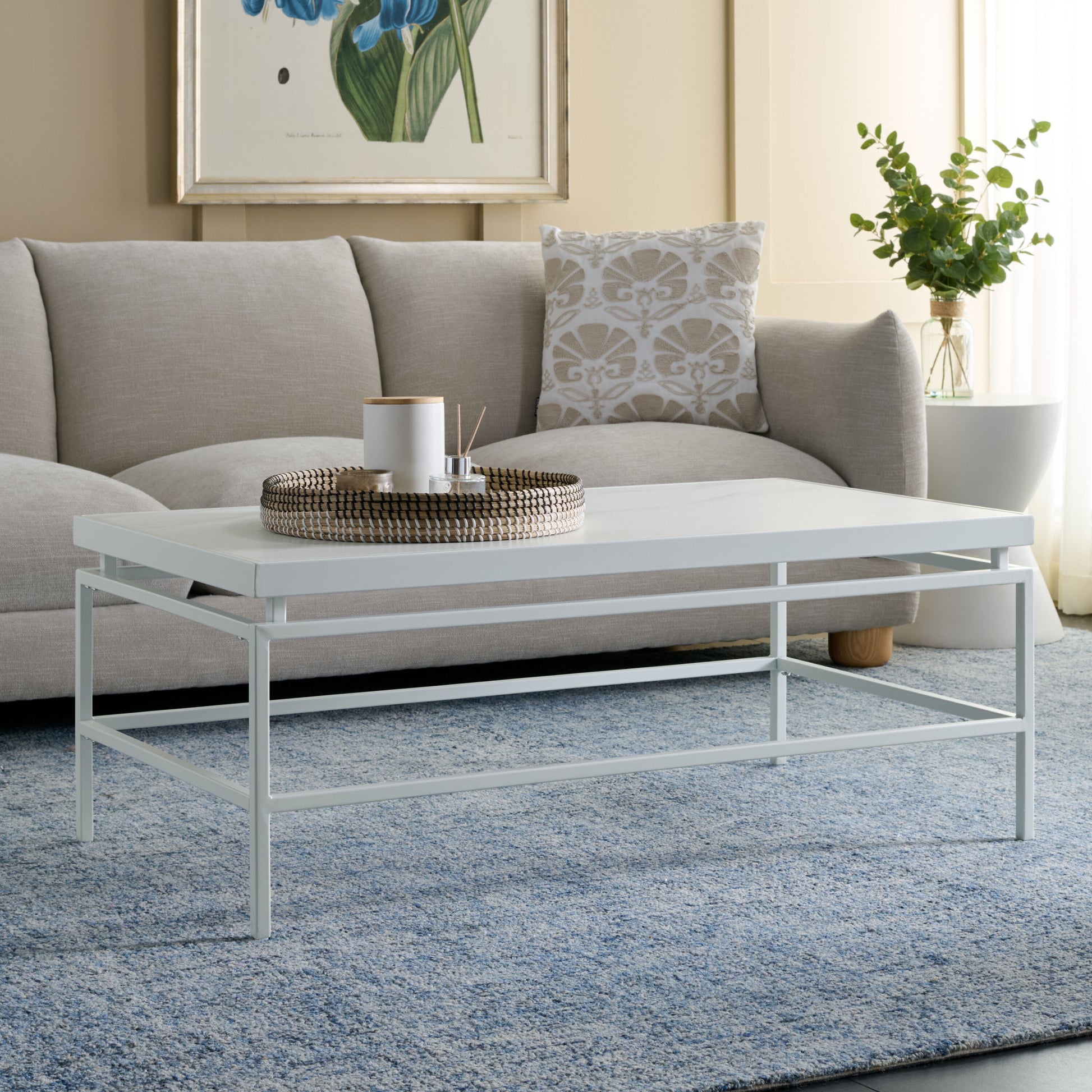 Safavieh Industrial Faux marble Snow Mountain Paper Veneer/Powder Coated 43.3-in W x 16.9-in H Coffee Table