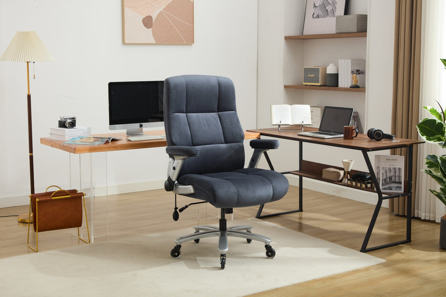 Tatayosi Big and Tall Office Chair 500lbs with Adjustable Lumbar Support; Fabric Executive Computer Chair with 2D Flip-up Armrests; Ergonomic Chair Quiet Rubber Wheels; Extra Wide Seat; Adjustable Headrest