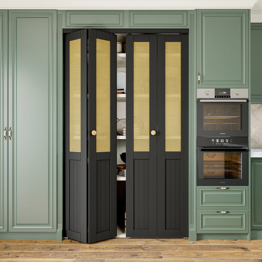 JUJUBON Closet Doors 48-in x 80-in Black 2-panel Smooth Solid core Primed MDF Closet Bifold Door ( Hardware Included )