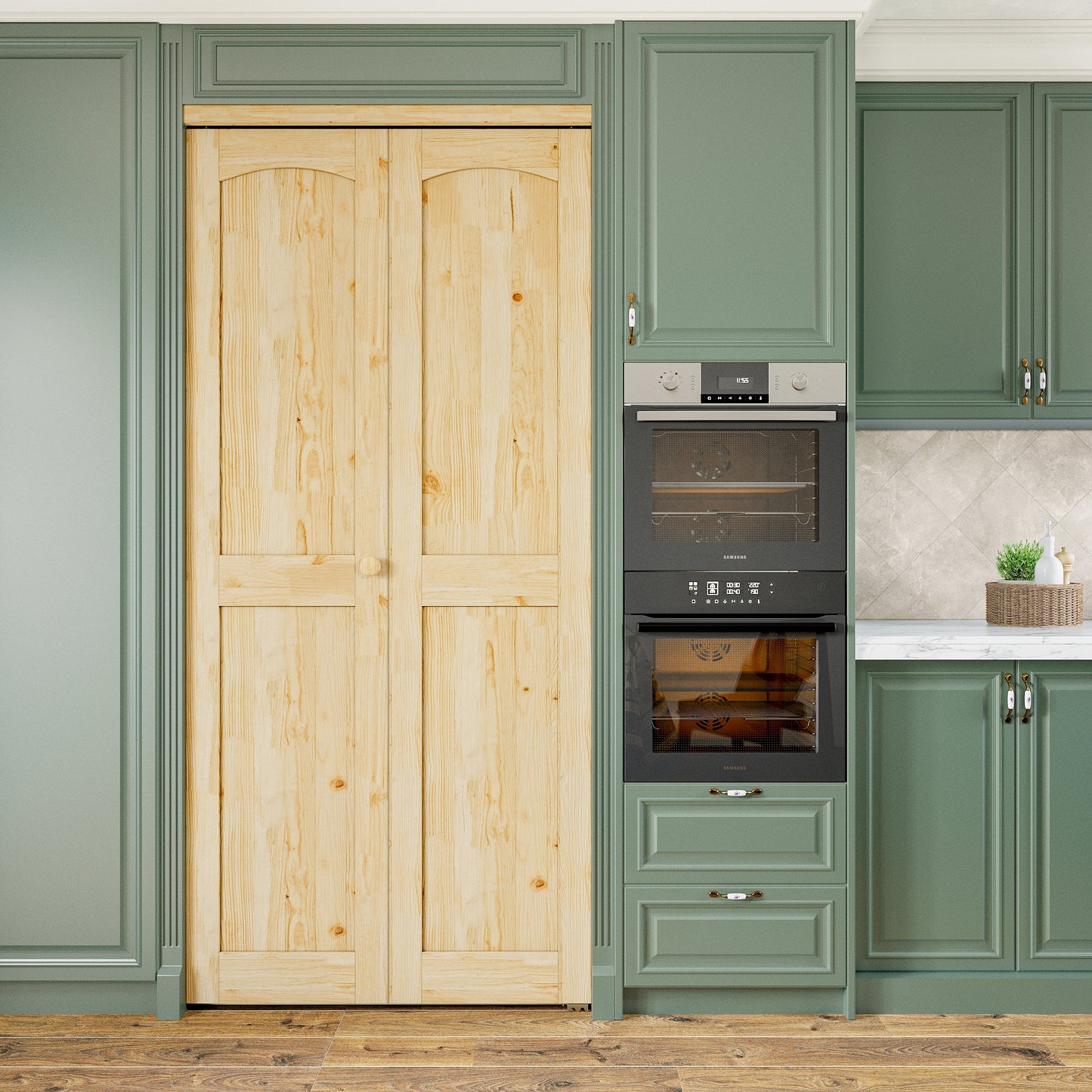 AINLARRY Closet Doors 36-in x 80-in Brown 2-panel Textured Solid core Unfinished Pine Wood Closet Bifold Door ( Hardware Included )