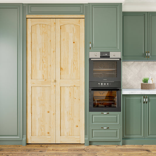 AINLARRY Closet Doors 36-in x 80-in Brown 2-panel Textured Solid core Unfinished Pine Wood Closet Bifold Door ( Hardware Included )