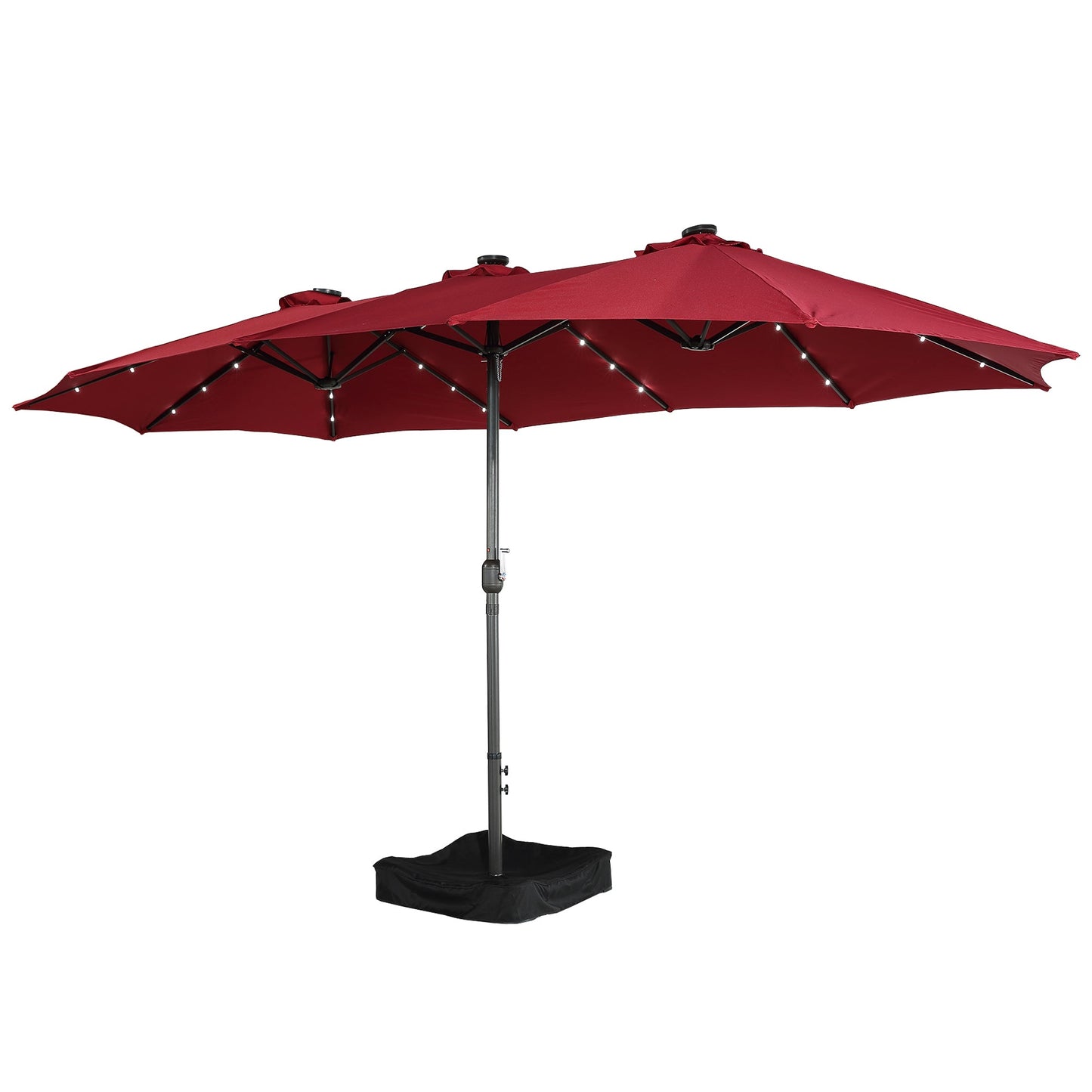 Boyel Living 15 ft. Extra-Large Outdoor Market Double-Sided Patio Umbrella with Base and Solar LED in Red
