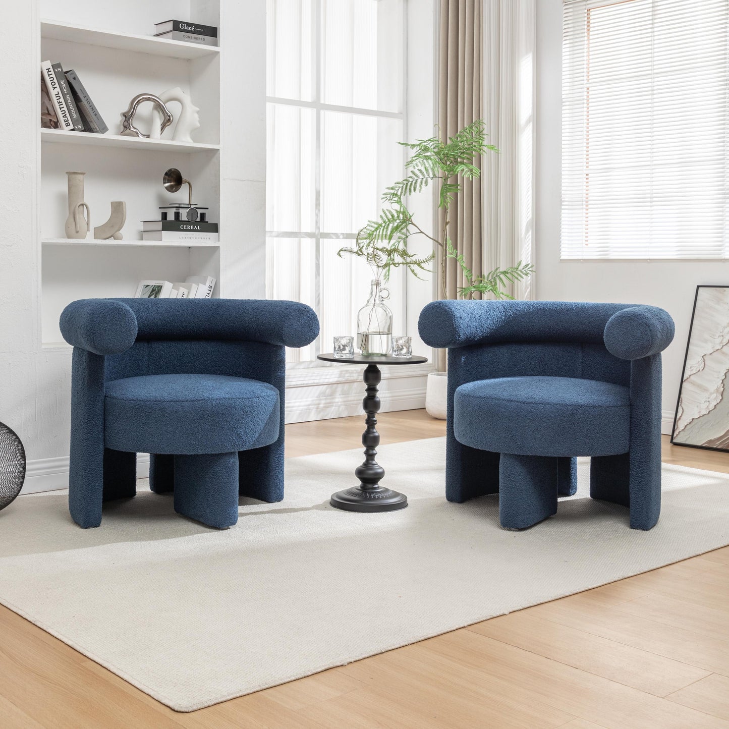 SEYNAR  Modern Glam Teddy Upholstered Round Accent Chair Set of 2