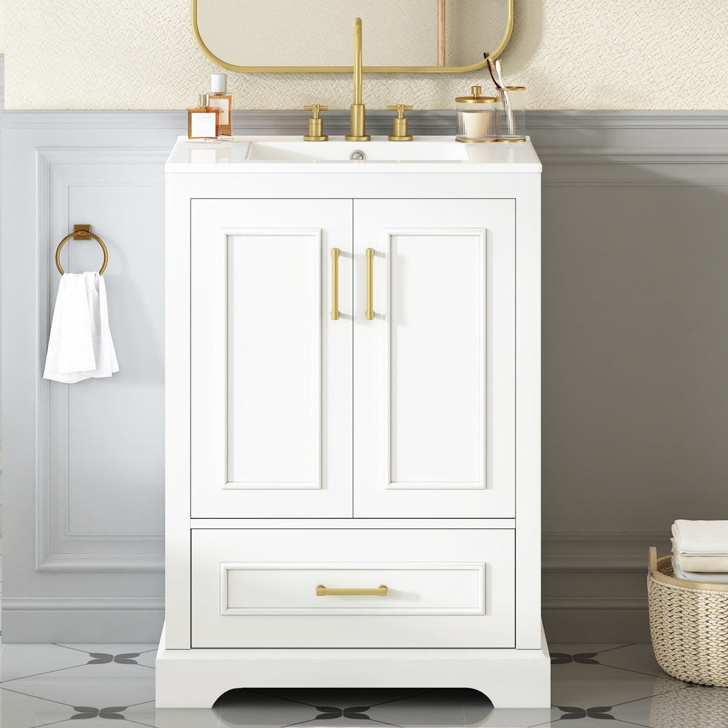 Dexmalle 24-in White Freestanding Single Sink Bathroom Vanity with White Ceramic Top and Drawer