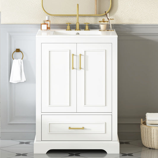 Dexmalle 24-in White Freestanding Single Sink Bathroom Vanity with White Ceramic Top and Drawer
