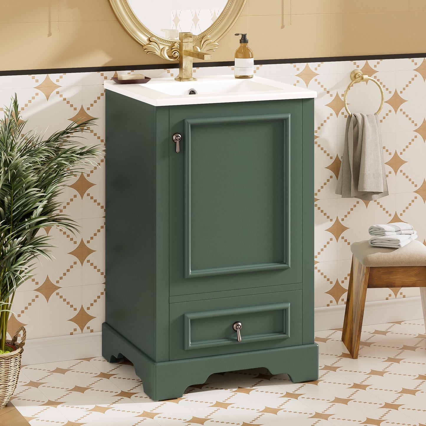 Dexmalle  20-in Green Undermount Single Sink Bathroom Vanity with White Ceramic Top