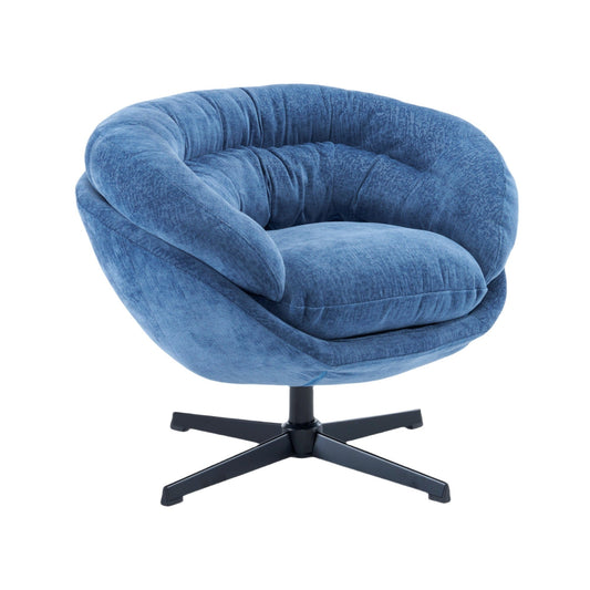 Boyel Living Navy Blue Modern Chenille Round Swivel Office Chair with Removable Cushion. Black Metal Base