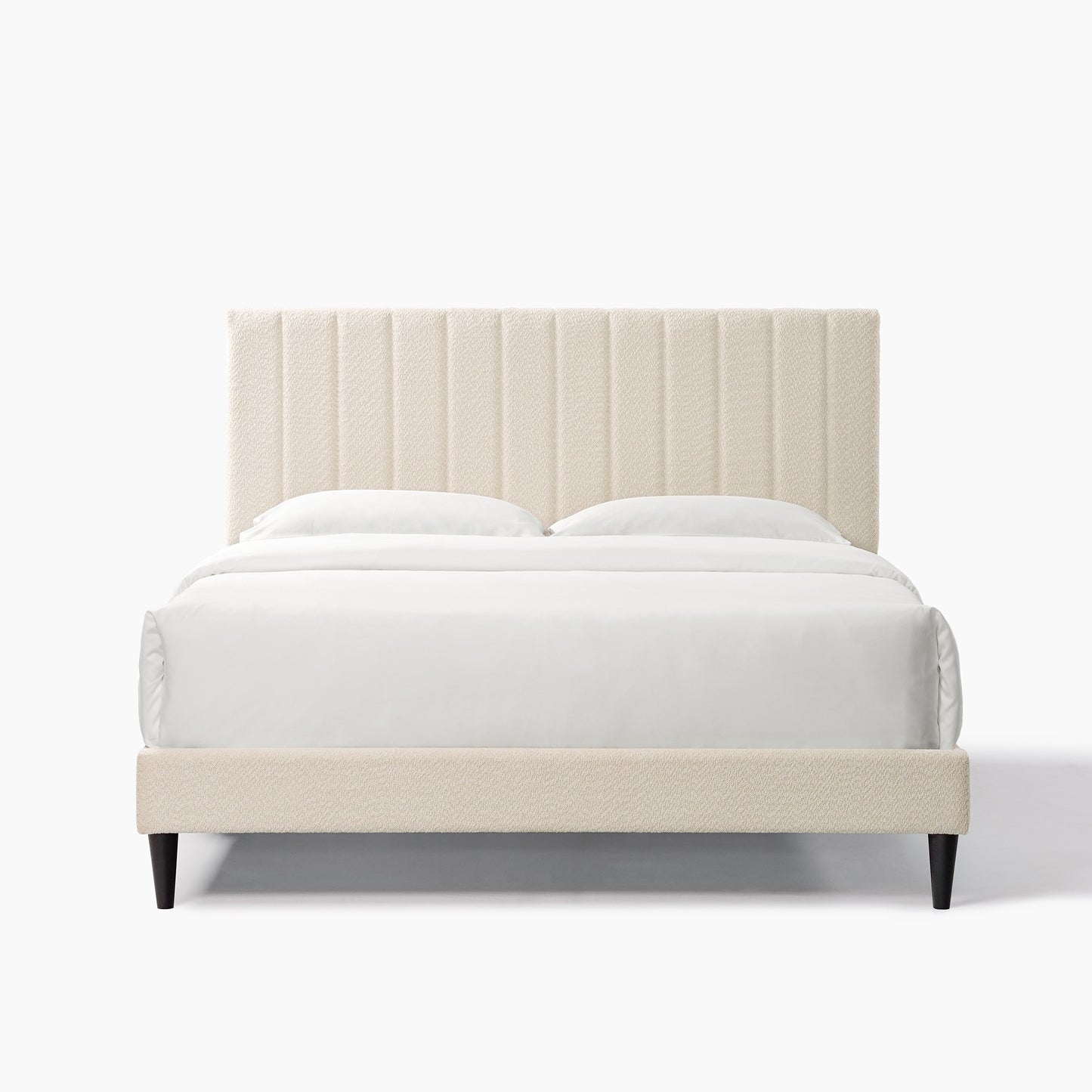 GDFStudio Normsman Dove Tufted Upholstered Platform Bed with Channel Headboard â€“ Queen â€“ Pearl White
