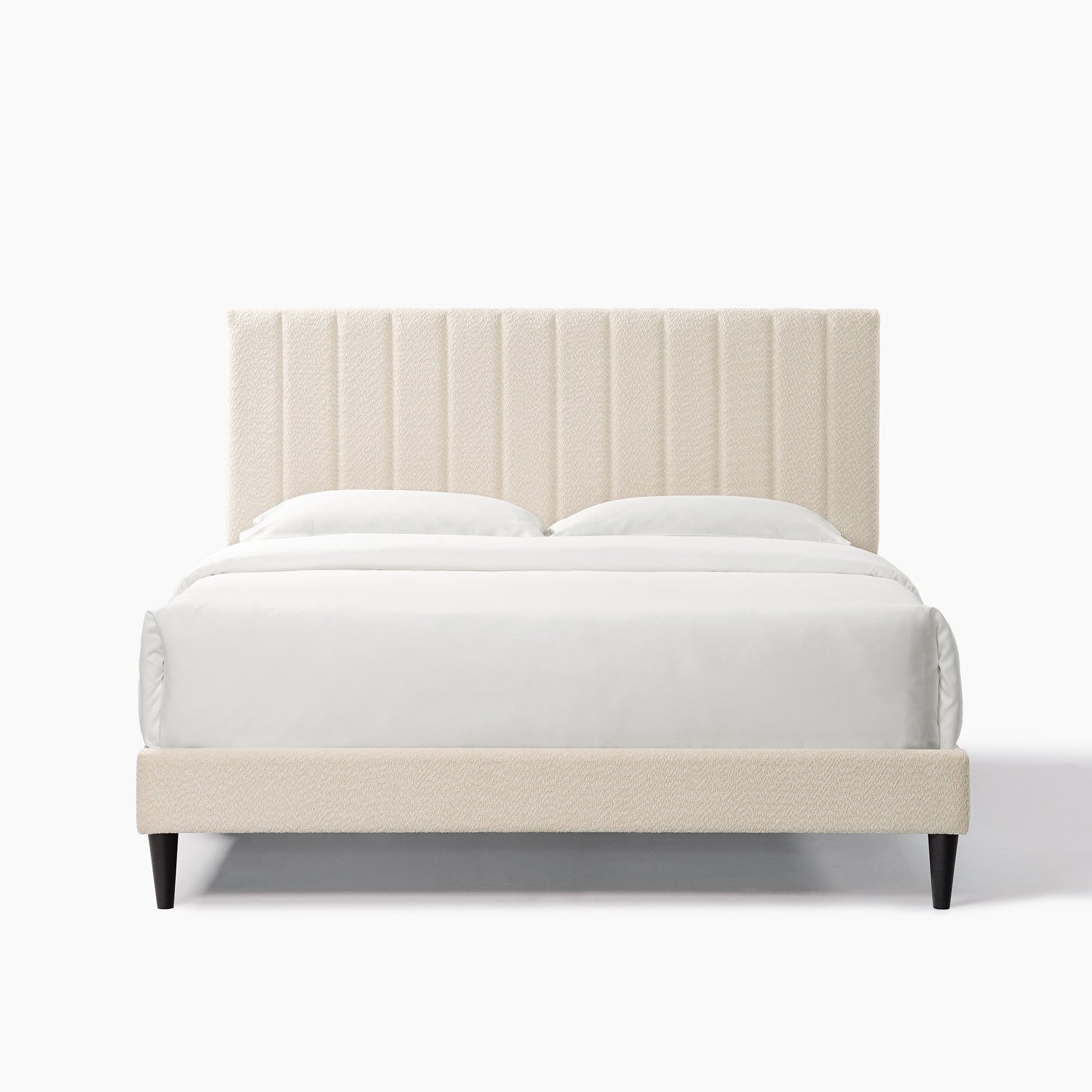 GDFStudio Normsman Dove Tufted Upholstered Platform Bed with Channel Headboard â€“ Queen â€“ Pearl White