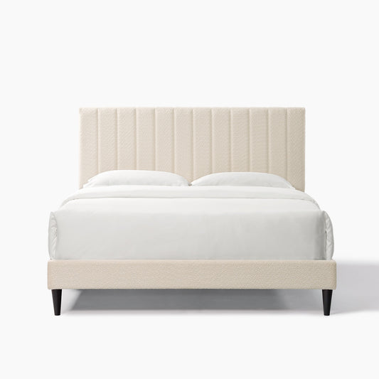 GDFStudio Normsman Dove Tufted Upholstered Platform Bed with Channel Headboard â€“ Queen â€“ Pearl White