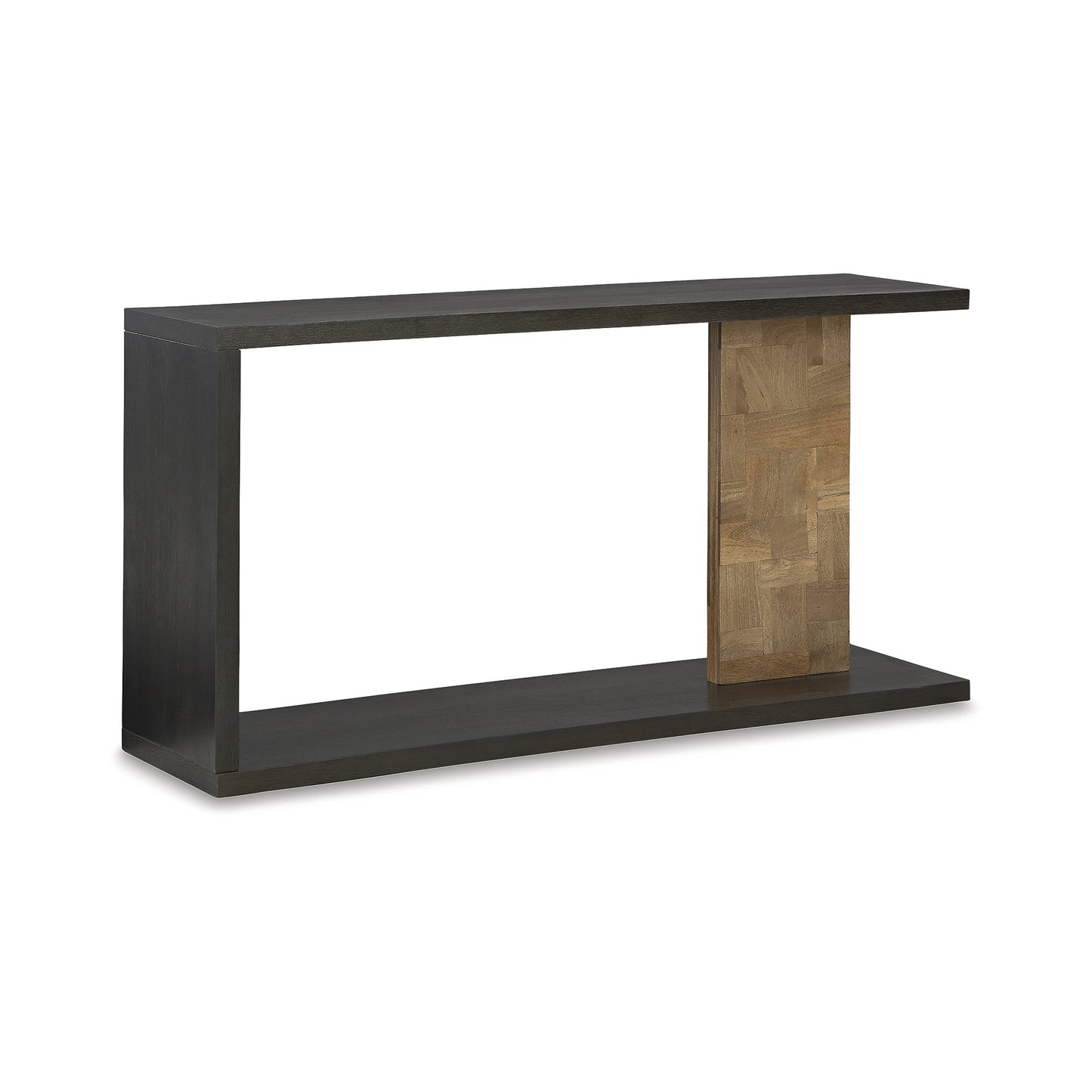 Signature Design by Ashley Camlett Dark Brown Wood Console Sofa Table with Patchwork Posts and Lower Shelf