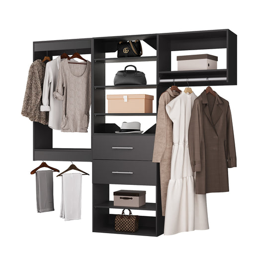 LOVMOR  66 in Black Modular Closet System Unit-Customizable Wall Mounted Walk-In Closets for Bedroom or Walk-in Closet
