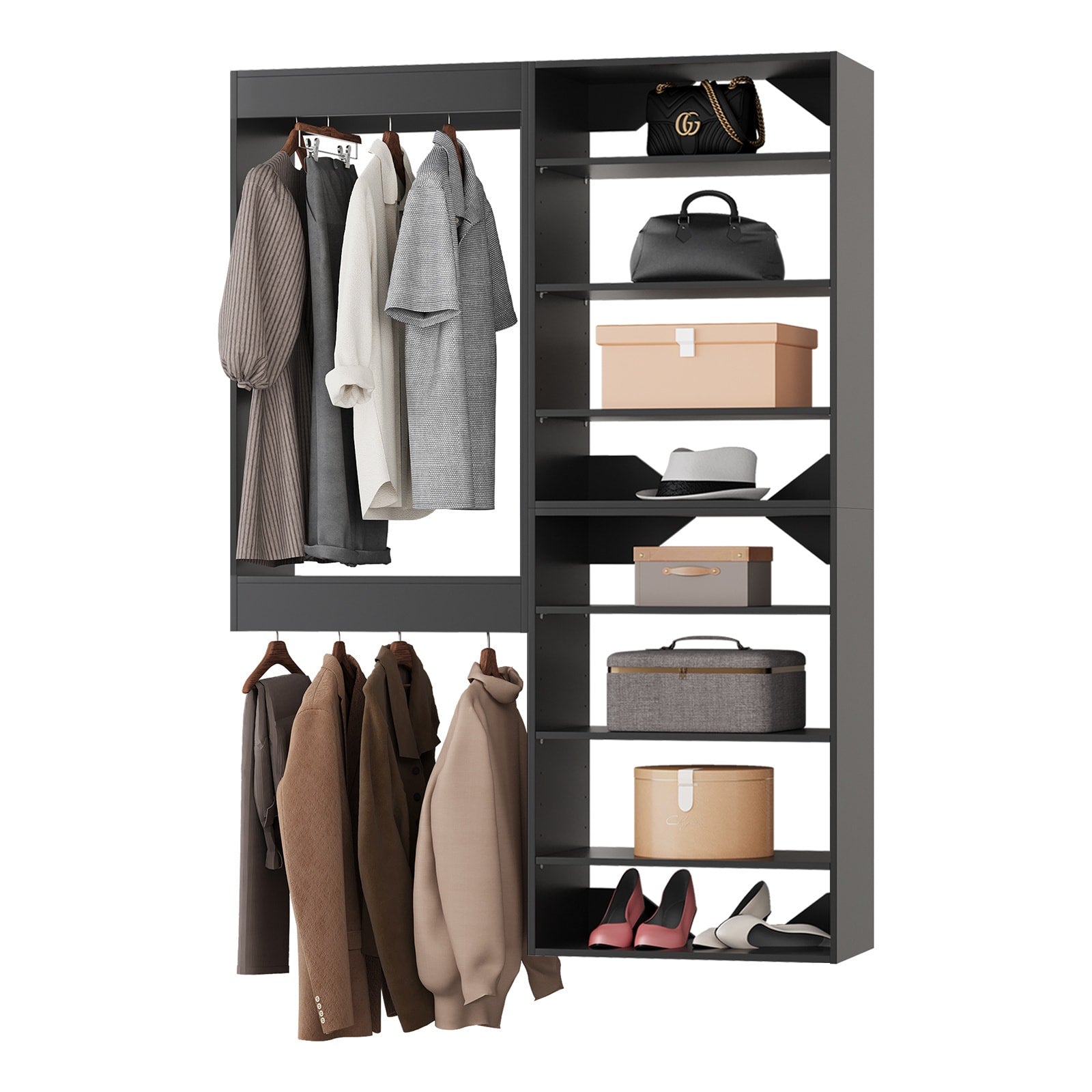 LOVMOR  49 in Black Modular Closet System Unit-Customizable Wall Mounted Walk-In Closets for Bedroom or Walk-in Closet