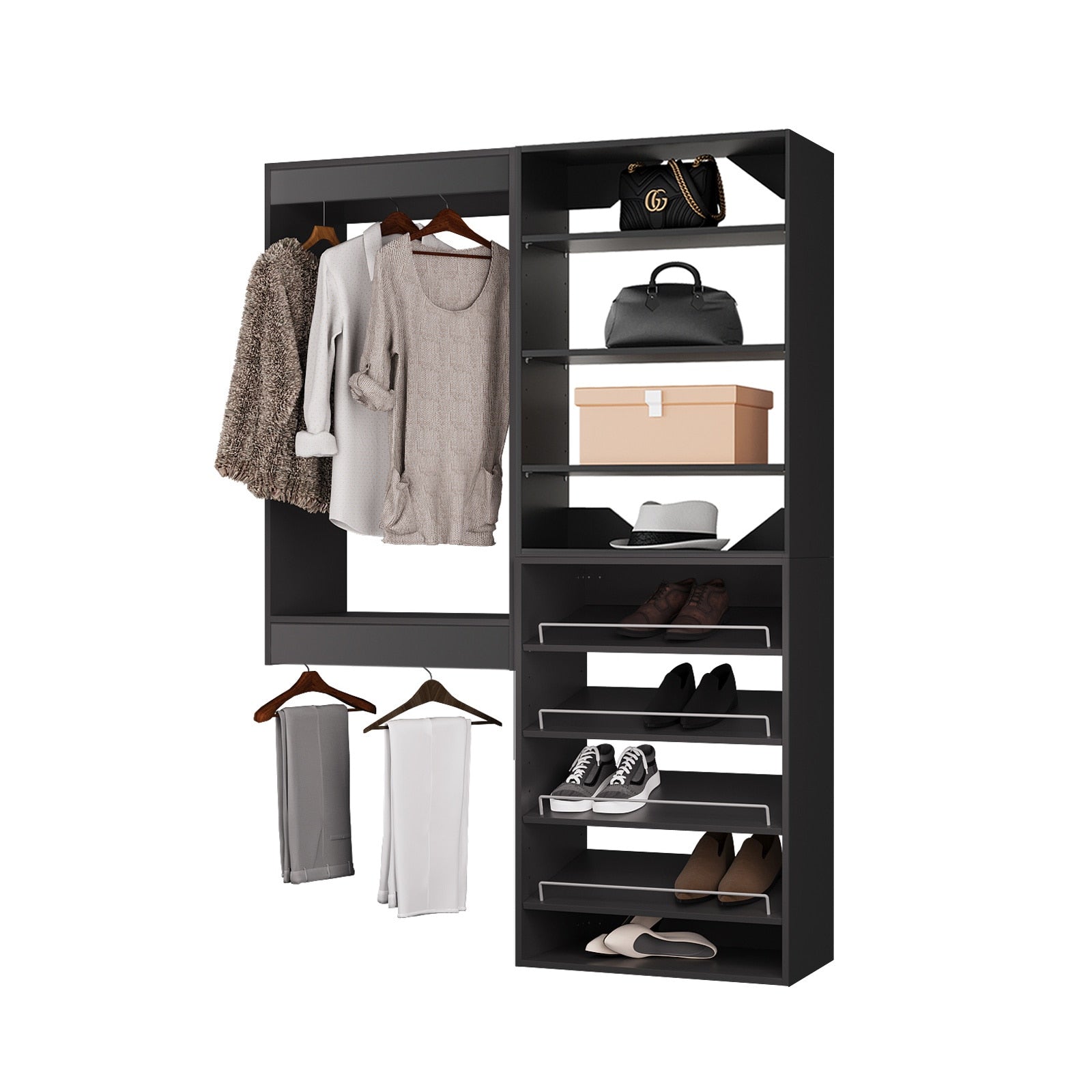 LOVMOR  52 in Black Modular Closet System Unit-Customizable Wall Mounted Walk-In Closets for Bedroom or Walk-in Closet