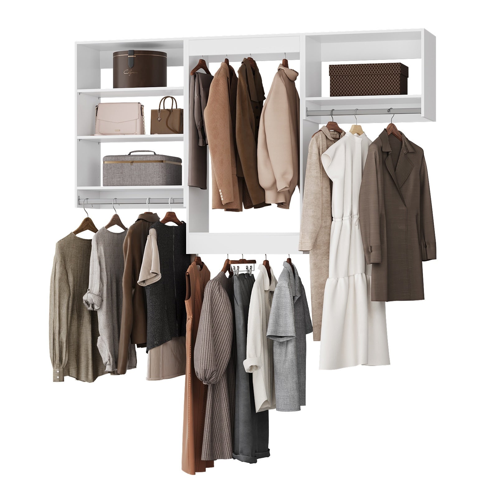 LOVMOR  102 in White Modular Closet System Unit-Customizable Wall Mounted Walk-In Closets for Bedroom or Walk-in Closet