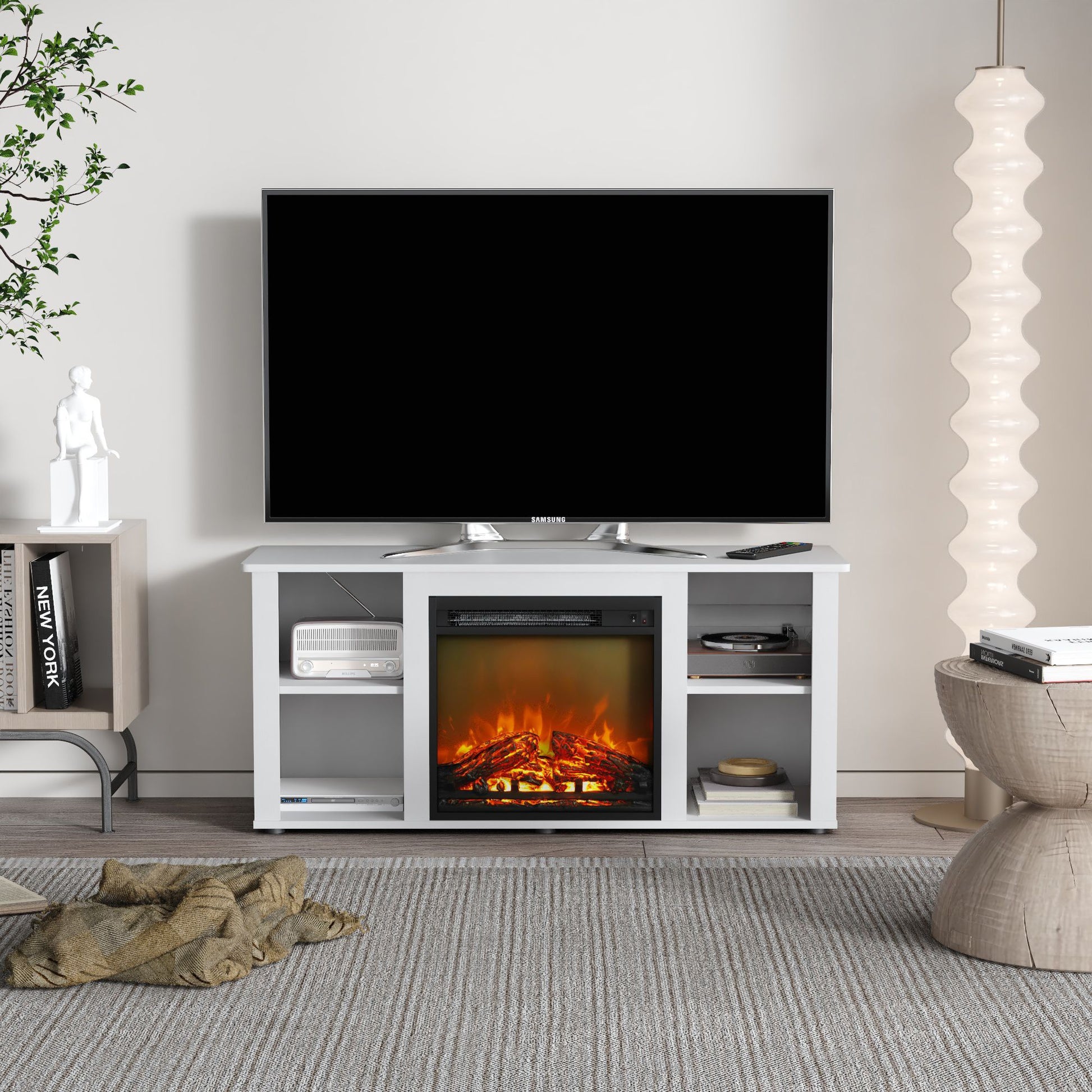 HomLux  Modern Electric Fireplace TV Stand for TVs Up to 55in White