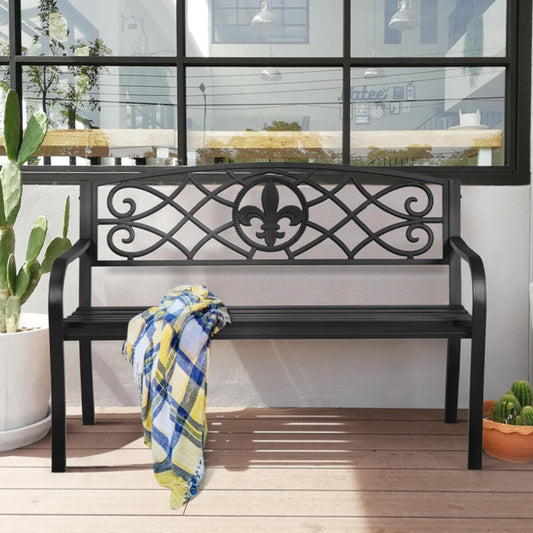 Mondawe 50.5-in W x 35-in H Black Steel Garden Bench