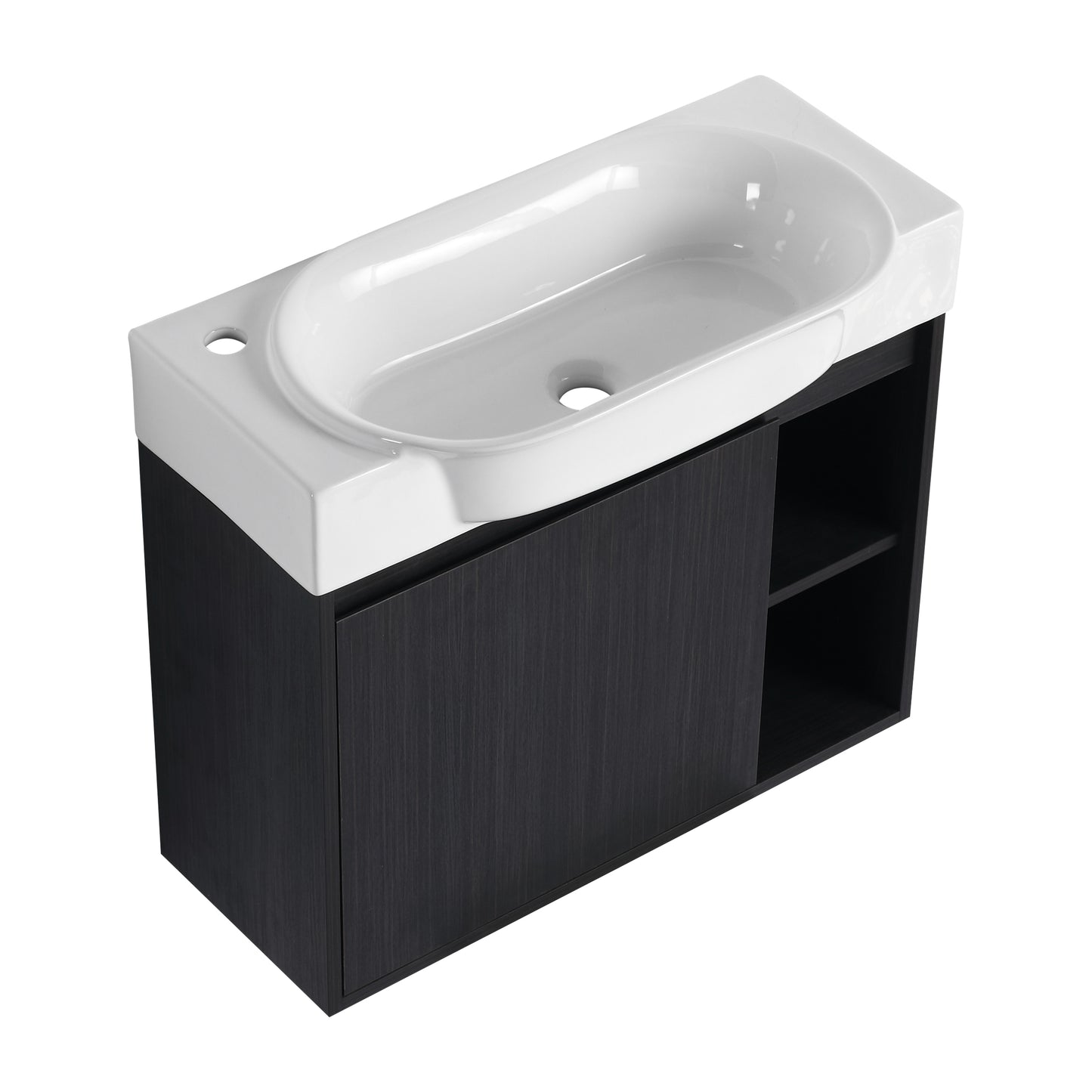 Tatayosi 28 inches Wall-Mounted Bathroom Vanity with White Ceramic Sink Soft-Close Door KD-Packing