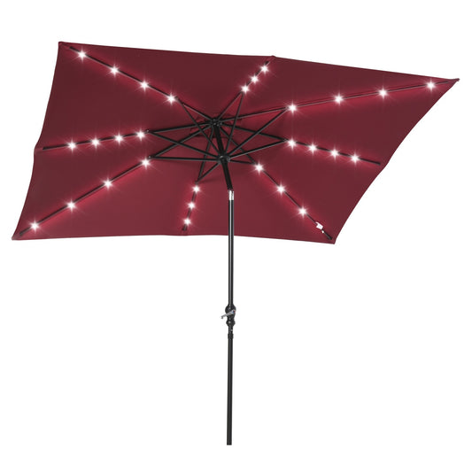 ToolCat 6.67-ft Steel Red Push-button Tilt Market Patio Umbrella with Lights