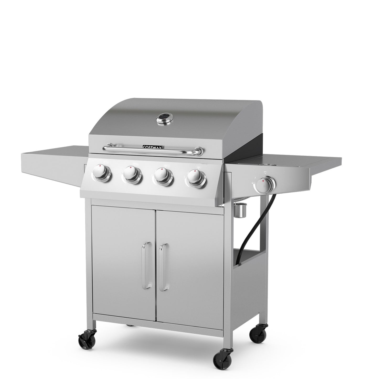 Slickblue 4-Burner Propane Gas Grill with Side Burner and 2 Prep Tables â€“ 516 sq. in Silver Portable for Backyard and Outdoor