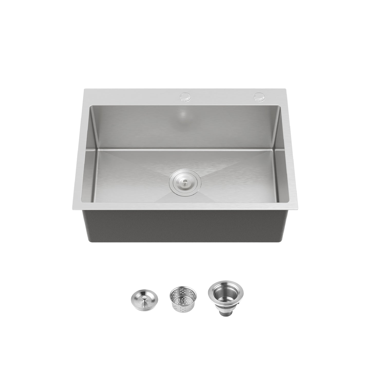 Tatayosi Stainless Steel Kitchen Sink 27 x19 inches Single Bowl Overmount Handmade Sink in Dark Gray with US Standard Drain and Hook