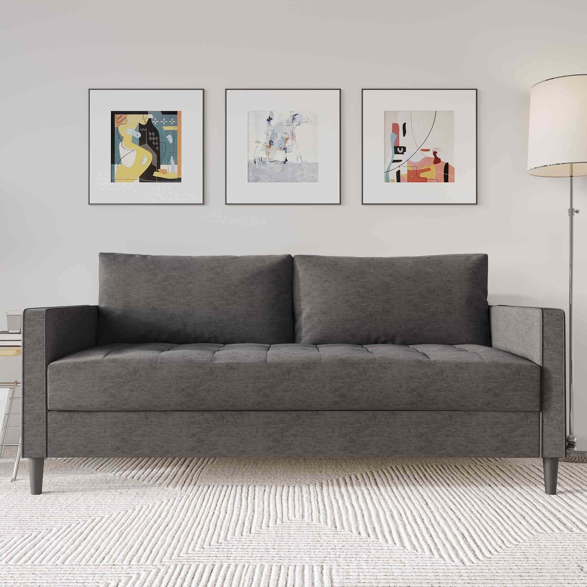 ChaletPosh 74.67-in W Modern Dark Grey Linen 3-seater Sofa